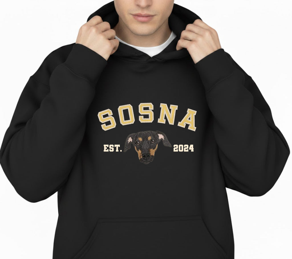 Sweatshirt mit Stickerei Ihres Haustiers vom Foto, Hund, Katze, Hamster, Pferd Geschenk mit den Namen Pullover oder Hoodie bestickt