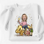 Sweatshirt oder Kapuzenpullover mit lustiger Geburtstagskarikatur nach Foto. Geburtstagsgeschenk
