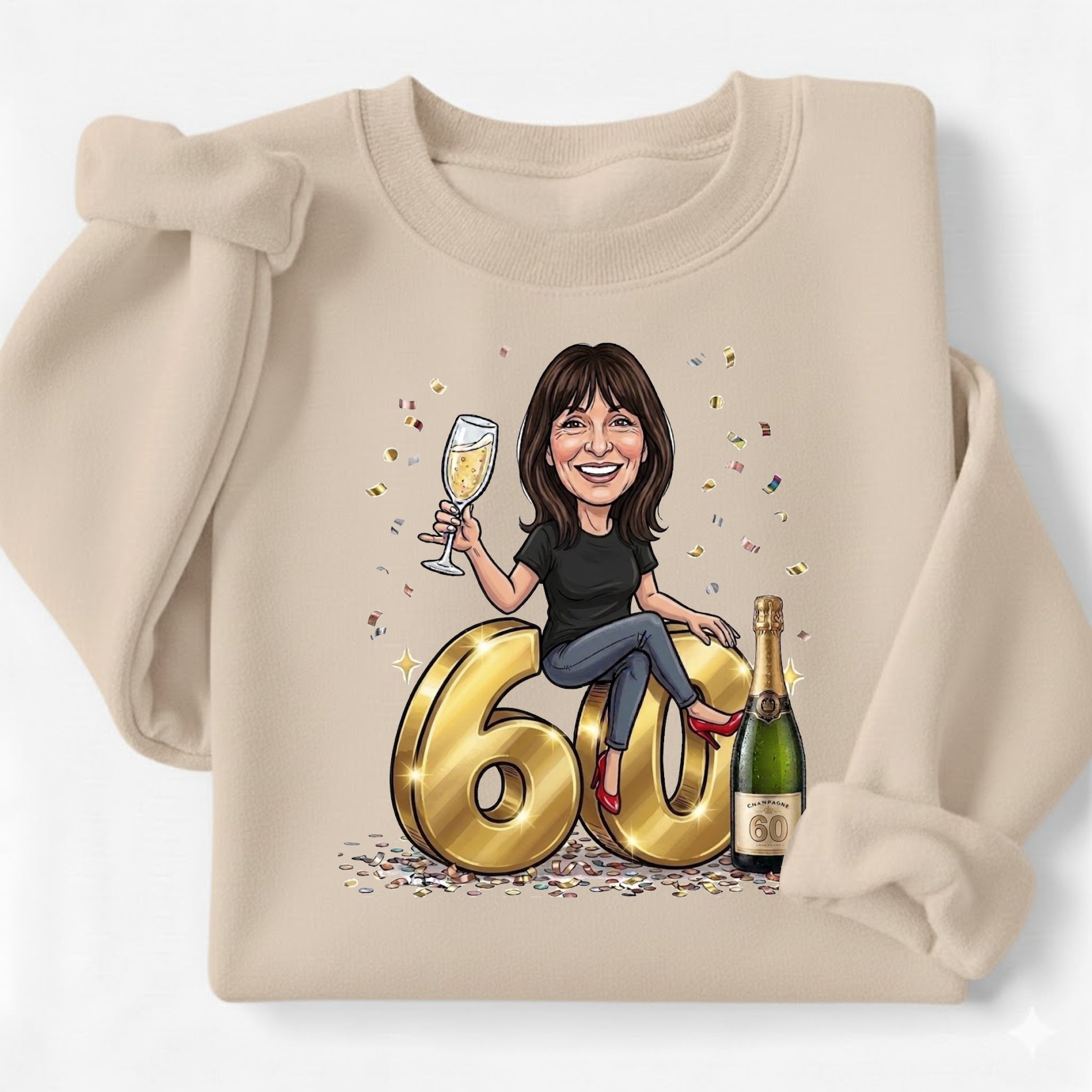 Sweatshirt oder Kapuzenpullover mit lustiger Geburtstagskarikatur nach Foto. Geburtstagsgeschenk